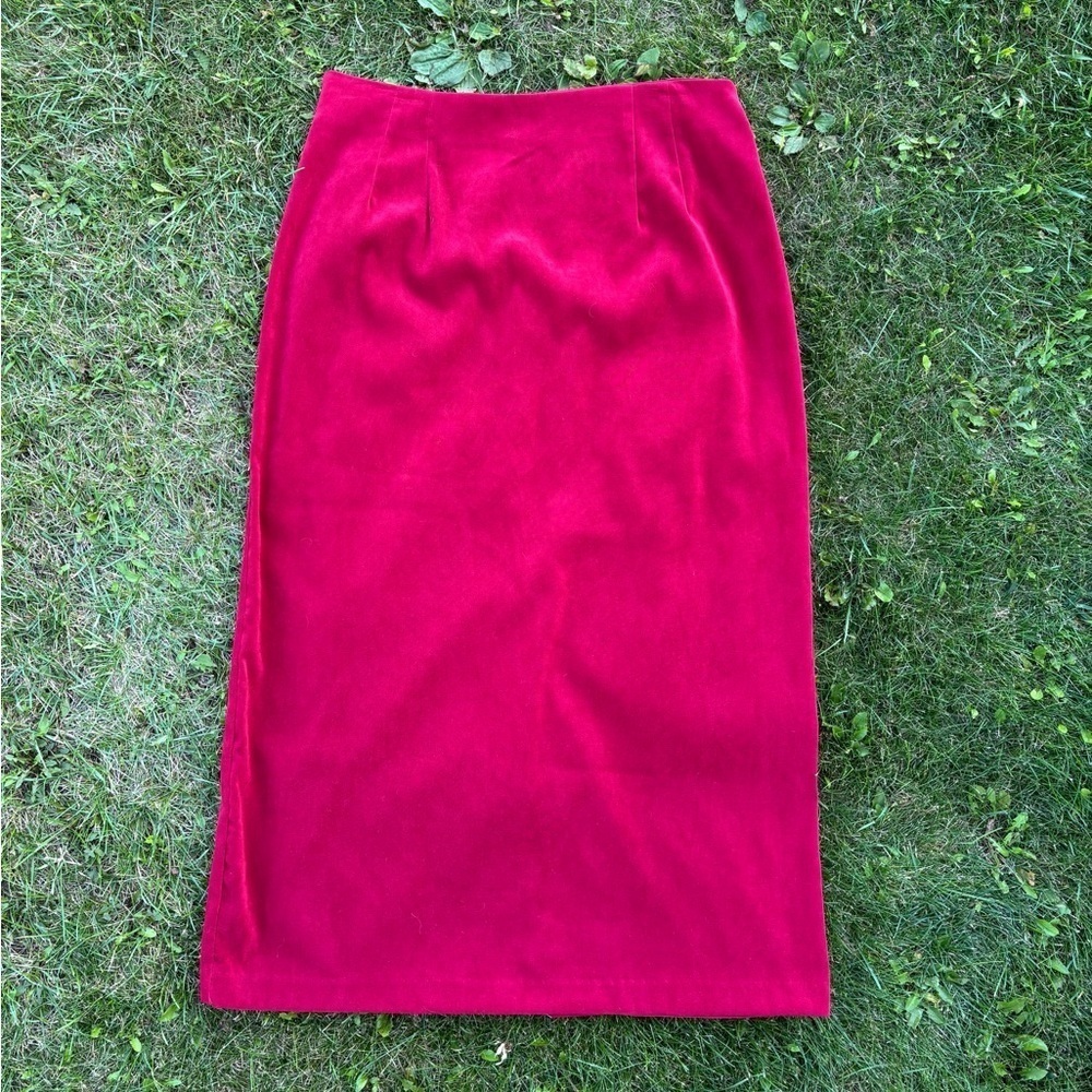 Vtg Briggs New York Long Straight Pencil Skirt 14 Merlot Red Back Slit Made USA
